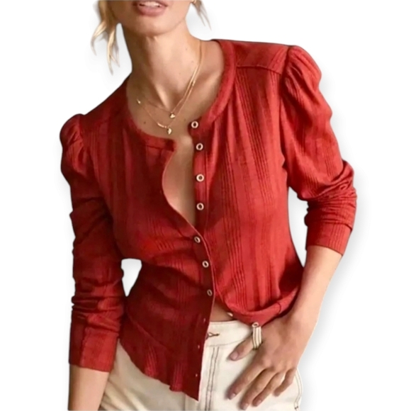 Anthropologie Pilcro Puff Sleeve Long Sleeve Button Light Cardigan Small - Picture 1 of 16